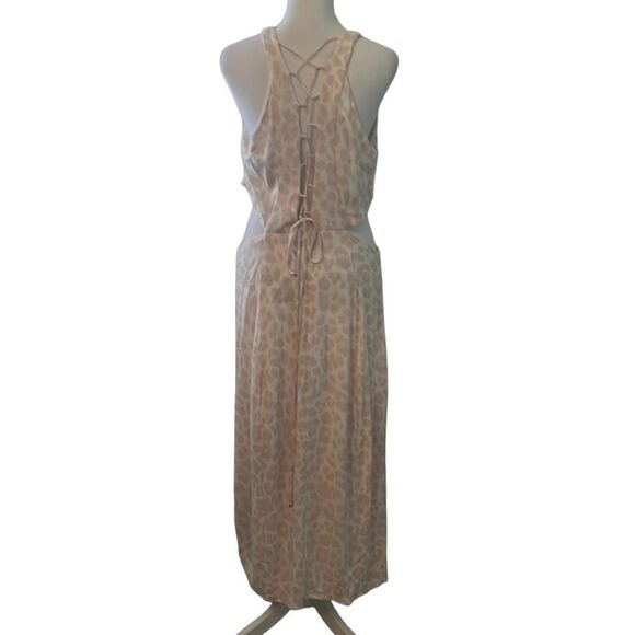AFRM szXL pink & white leopard print maxi dress w/cutout side & lace up back GUC - Picture 5 of 16